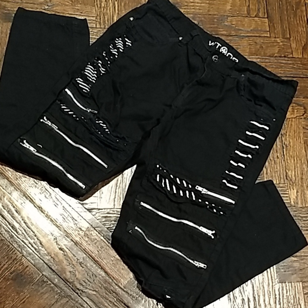 👖WT'02 Men's jeans withzipper'sblack🖤andwhite 👖